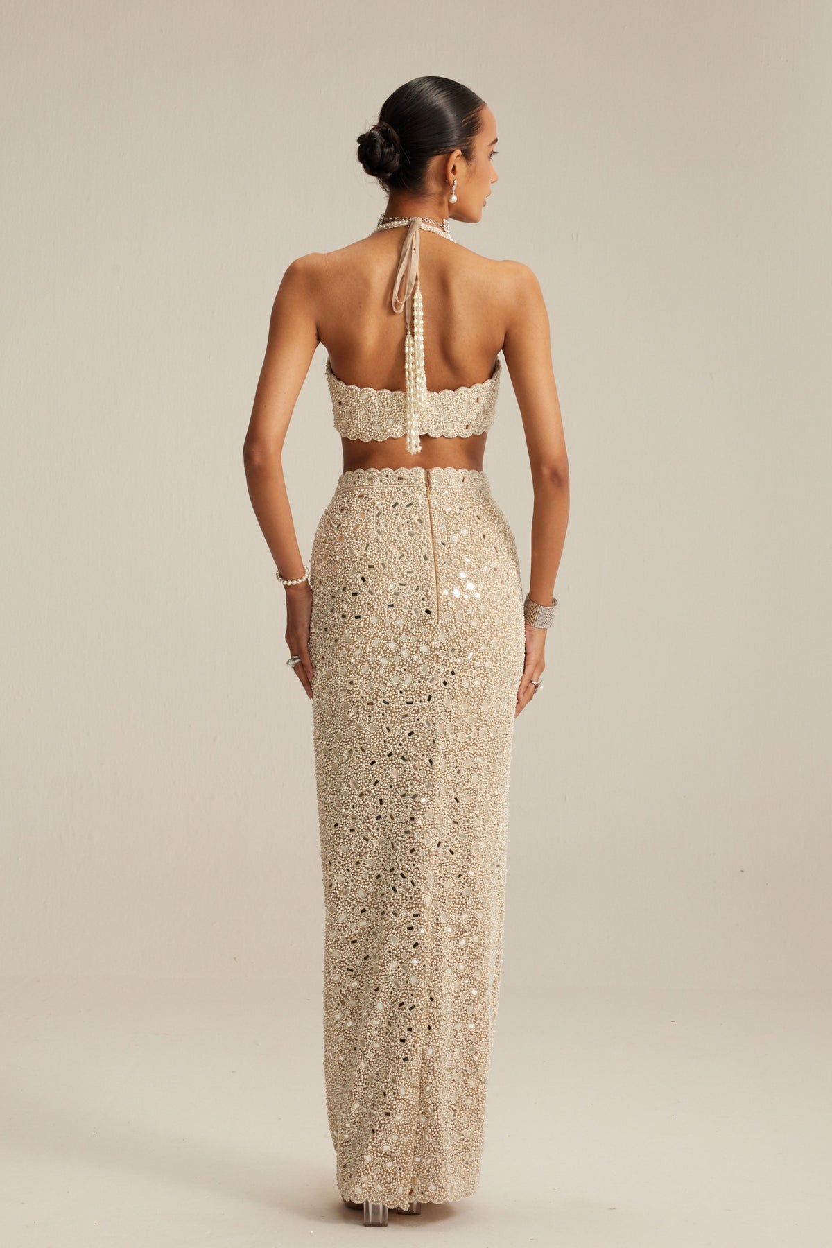 Light Beige Pencil Skirt Set