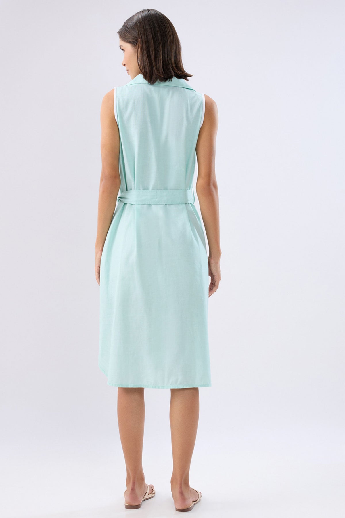 Blue A-line Tie-up Dress