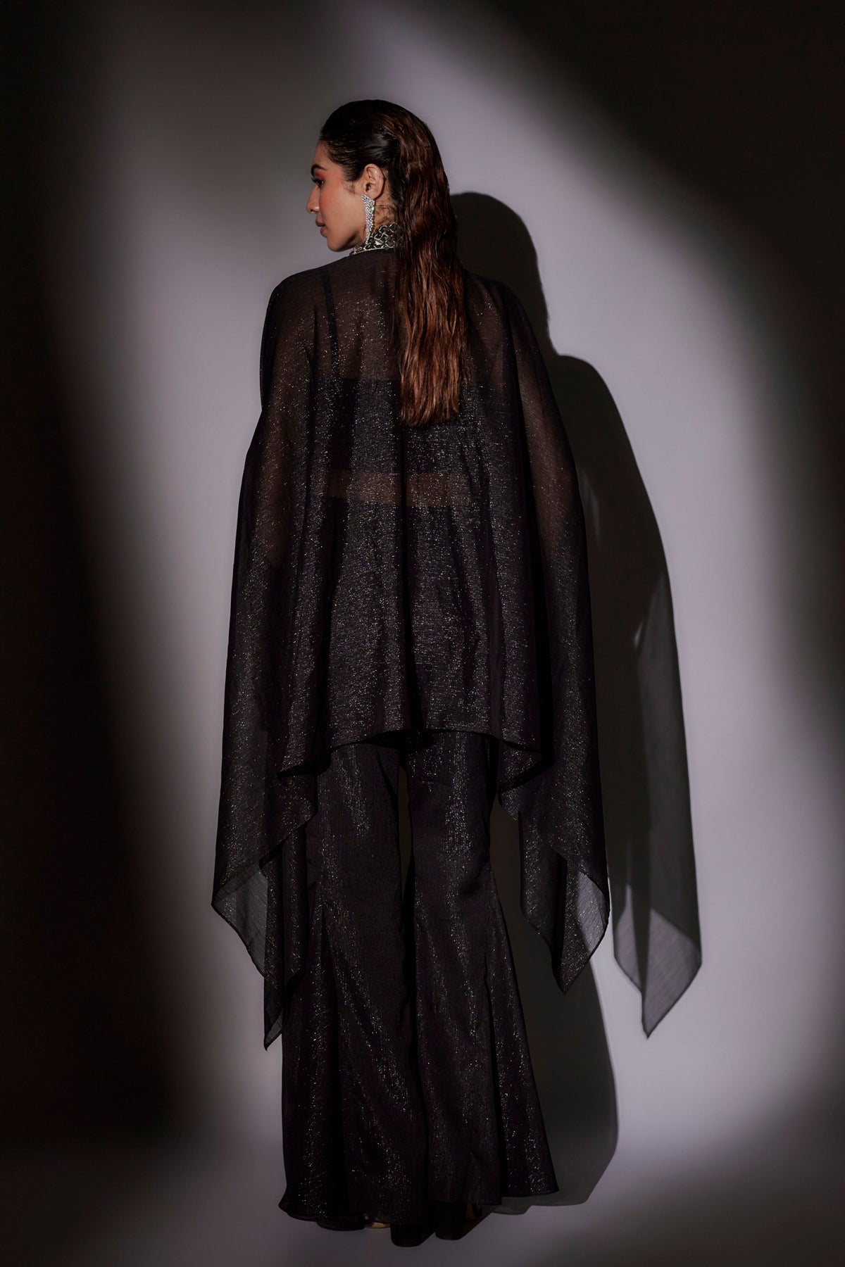 Black Embroidered Cape Set