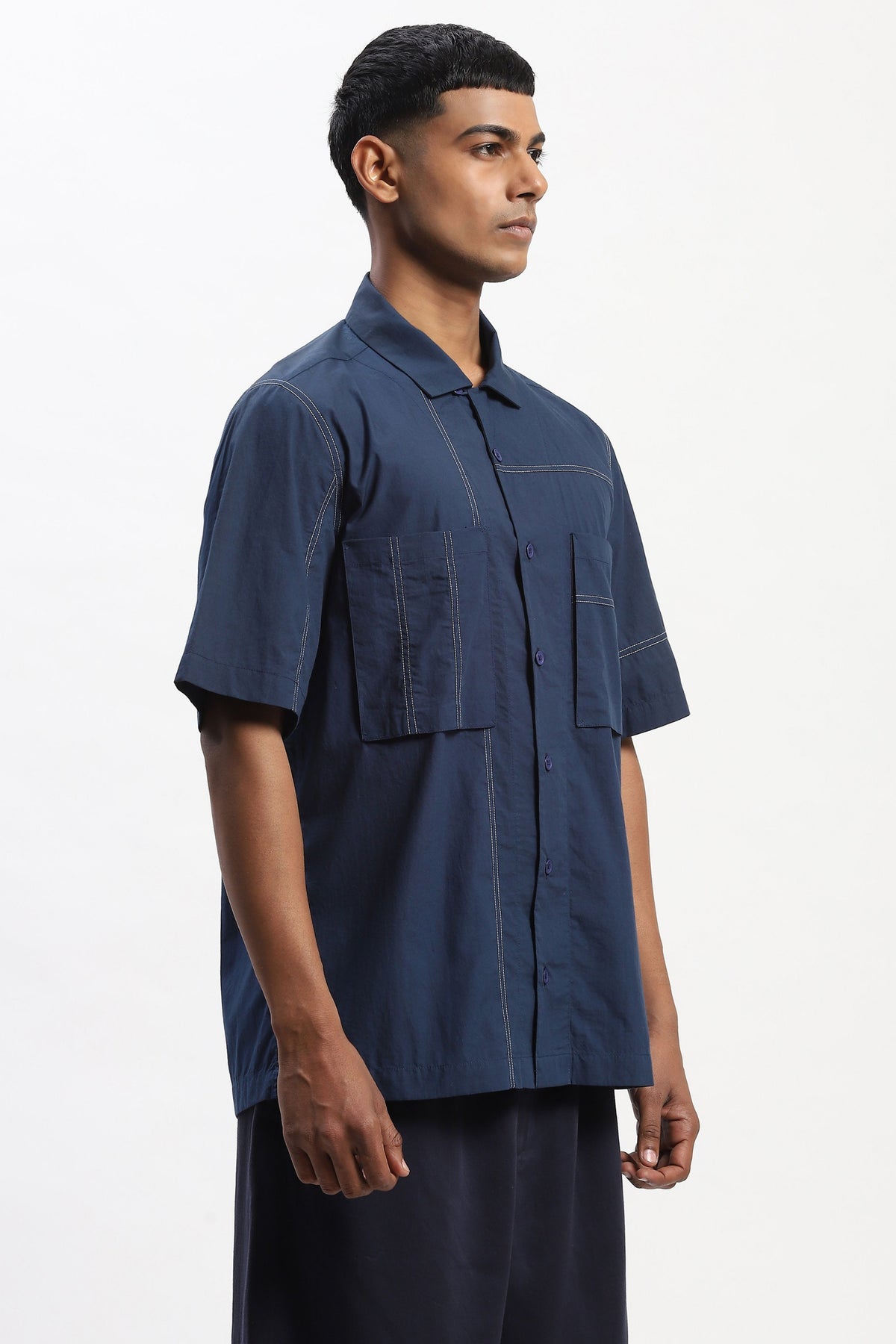 Blue Tonal Patchwork Shirt