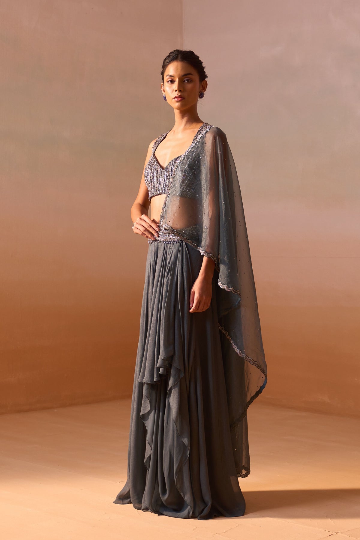 Grey Shimmer Draped Saree