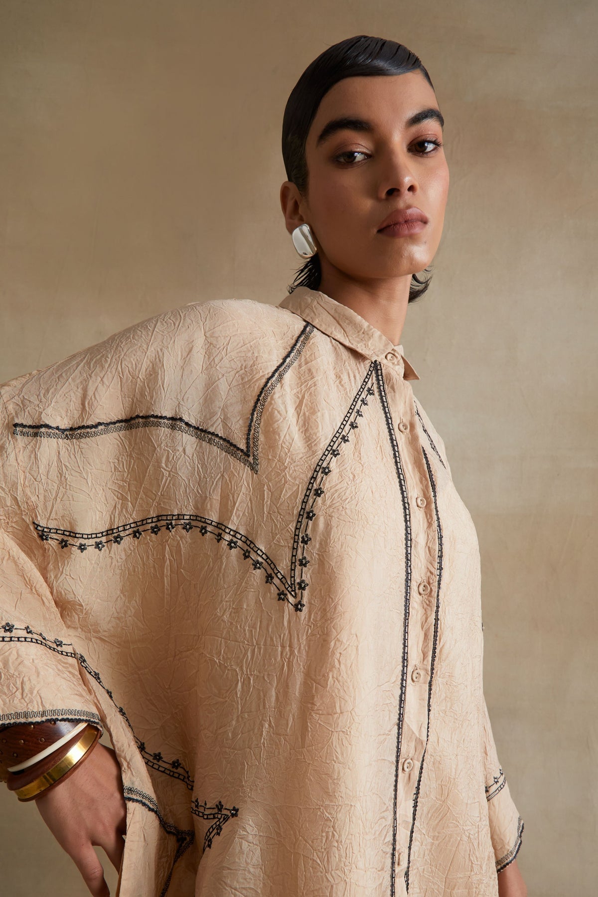 Clay Stylized Embroidered Kaftan Set