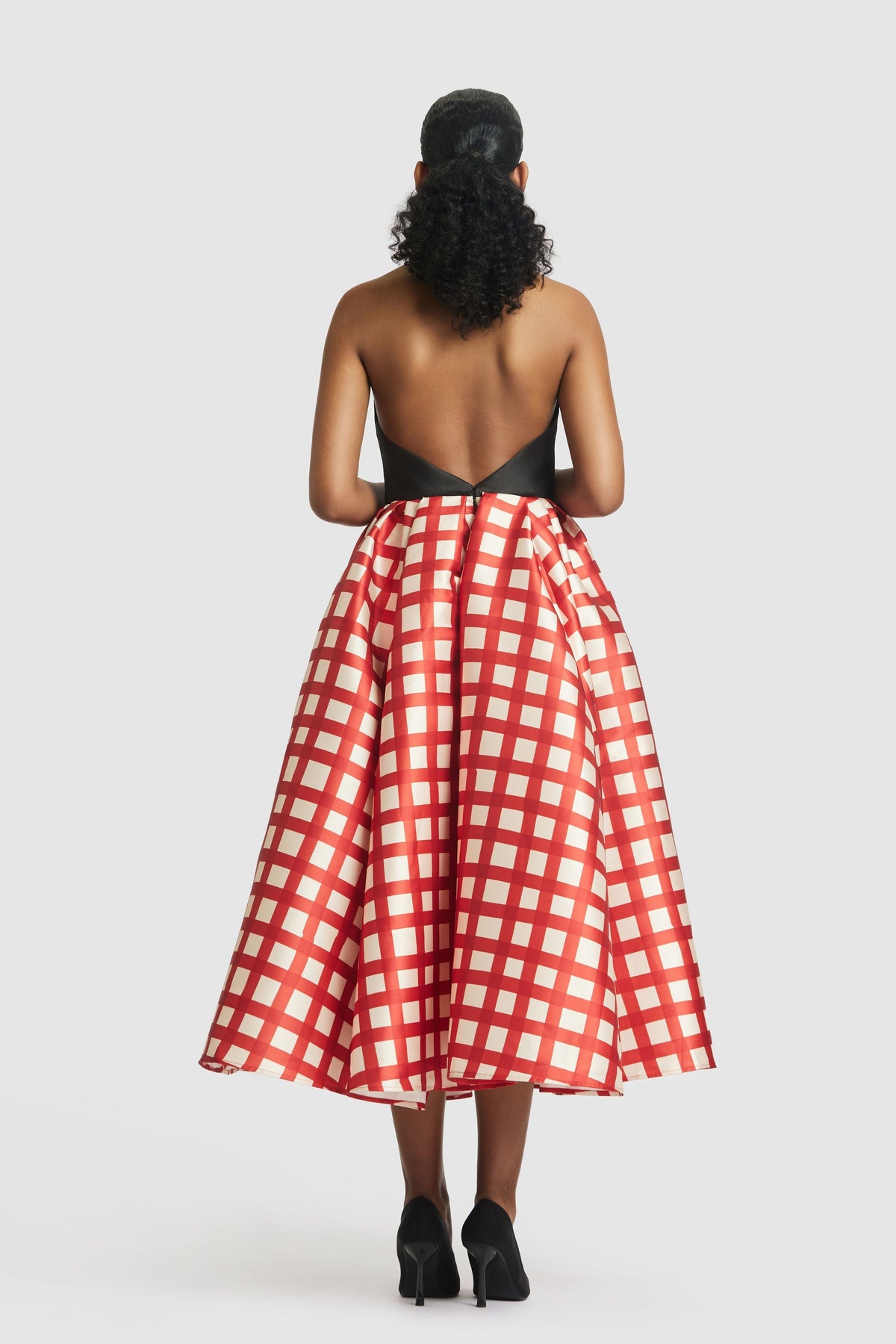 Red &amp; White Halter Midi Dress