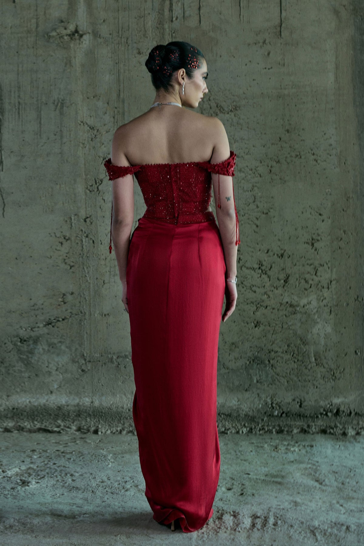Red Off Shoulder Corset with Skirt