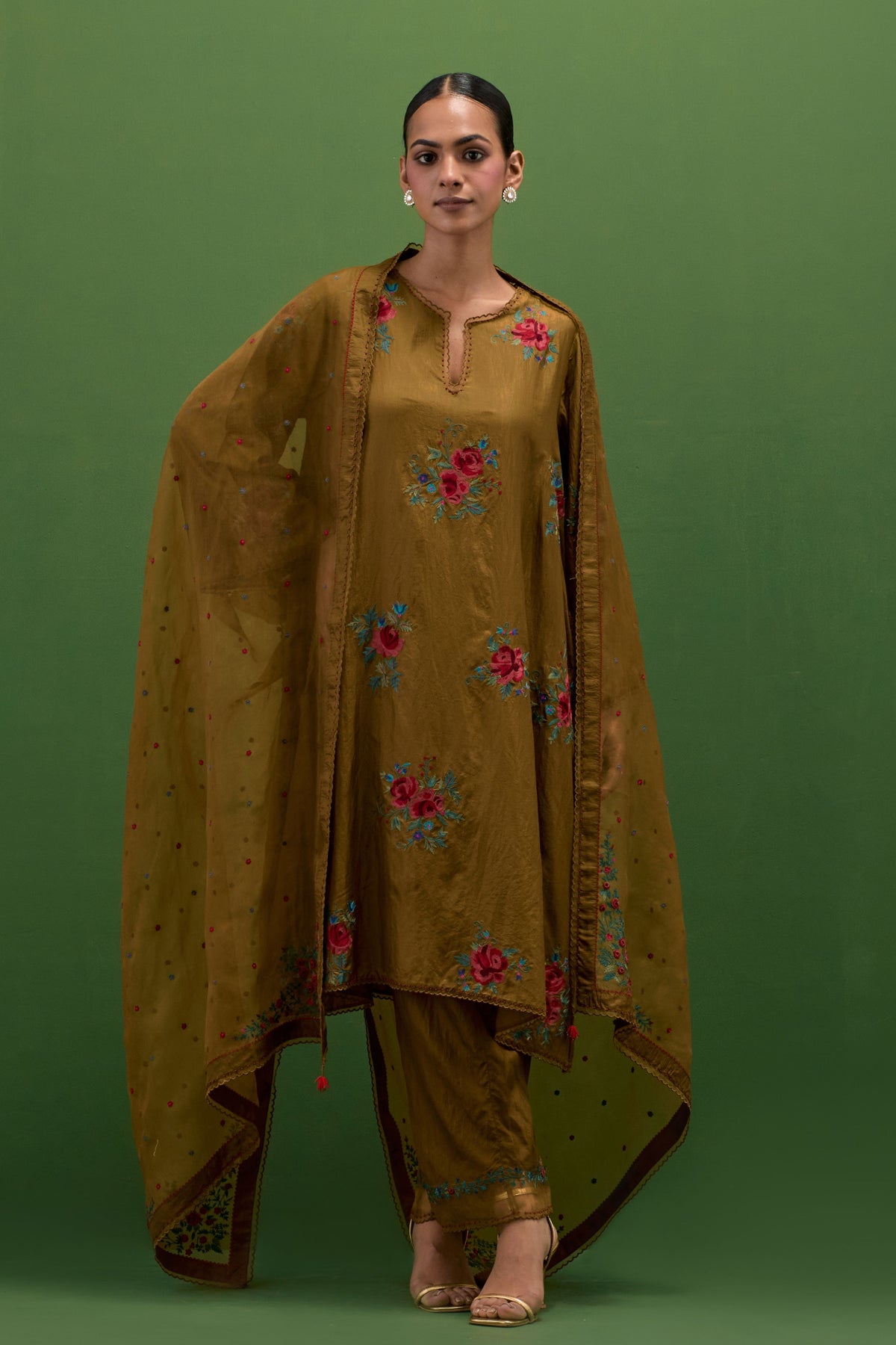 Golden Olive A-line Kurta Set
