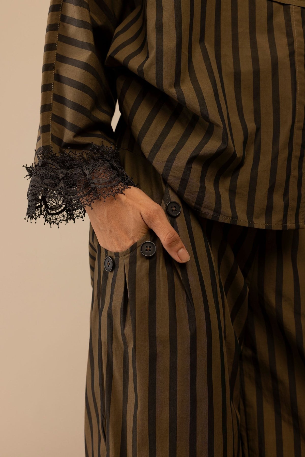 Manya Olive Stripe Pants - Bunka - Elahe