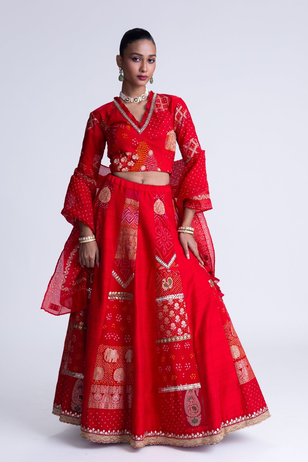 Red Patchwork Lehenga