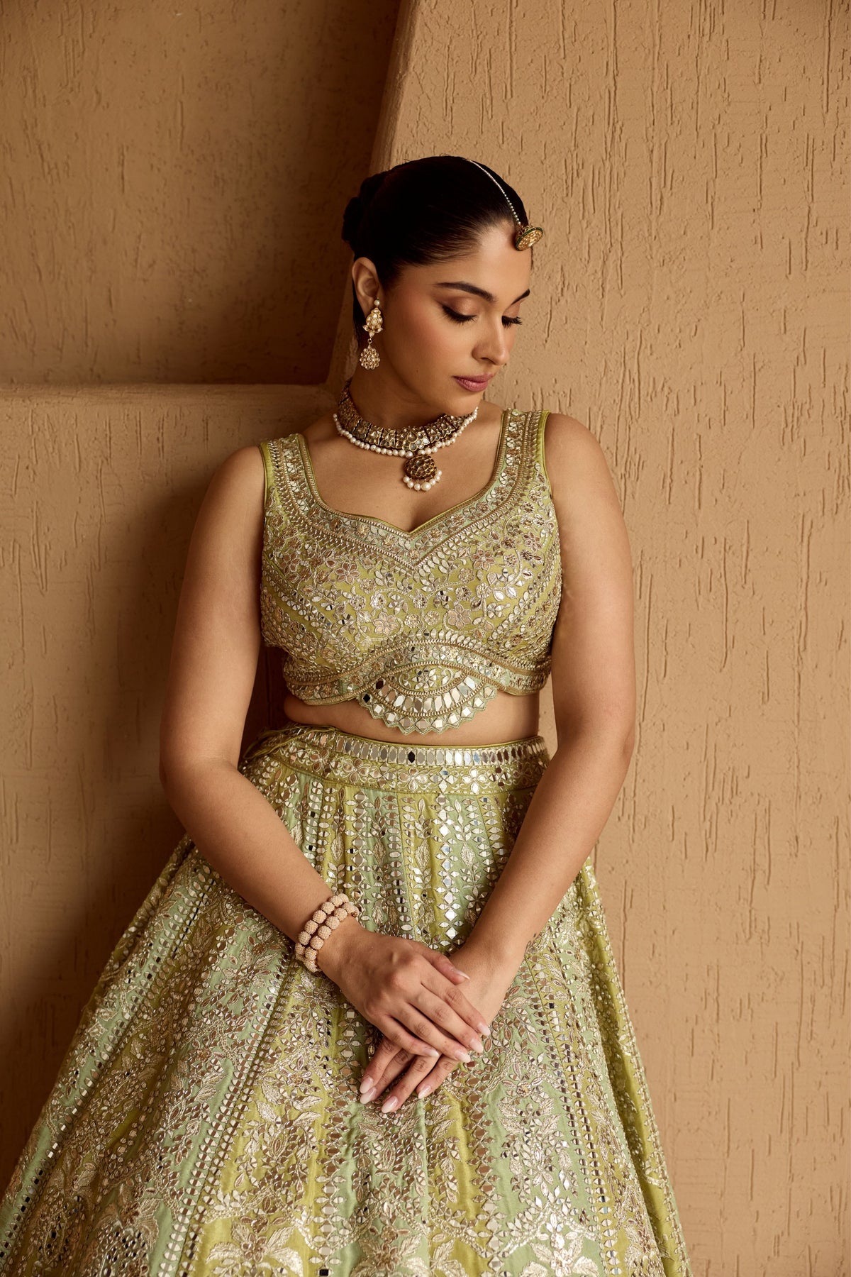 Green Kali Tissue Lehenga Set