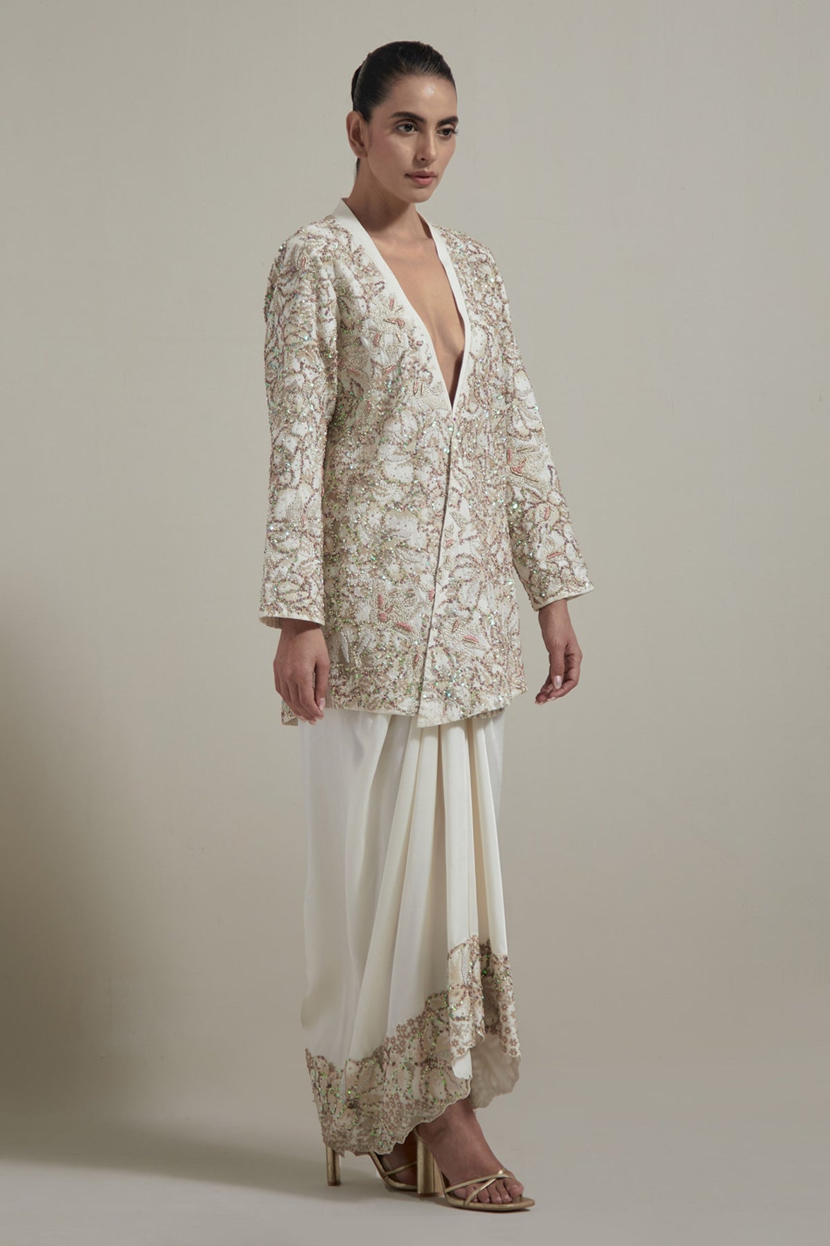 Ivory Embellished Jacket Set