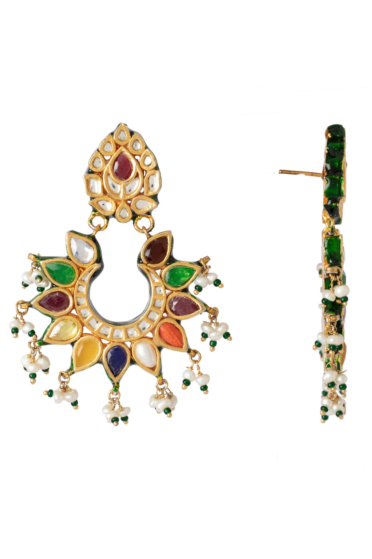 Multicolored Womens Kundan Polki With Earrings