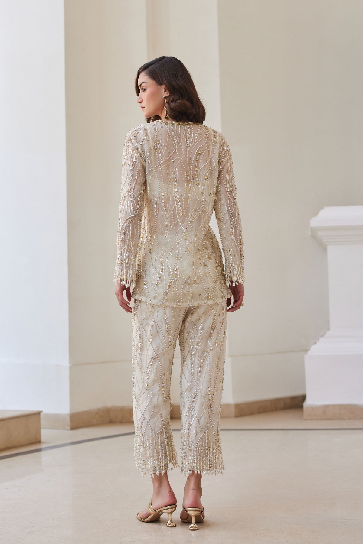 Pearl White Organza Pant-suit