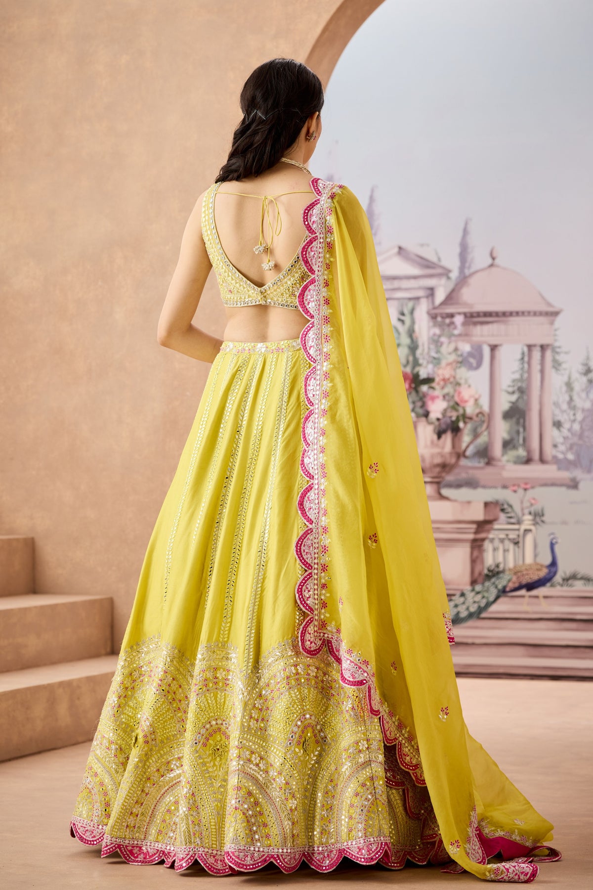 Lime Fuschia Half Lehenga Set