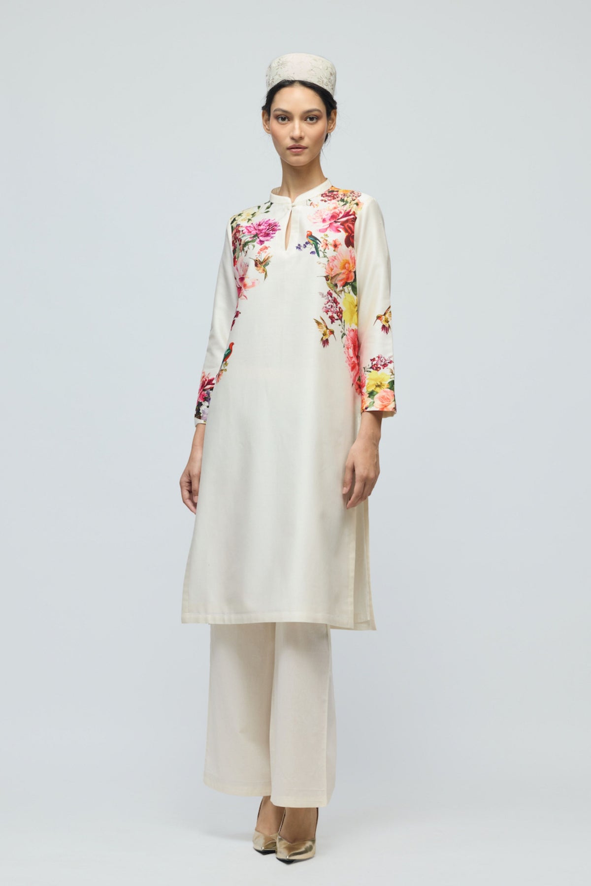 Floral Printed Ivory Tunic Set