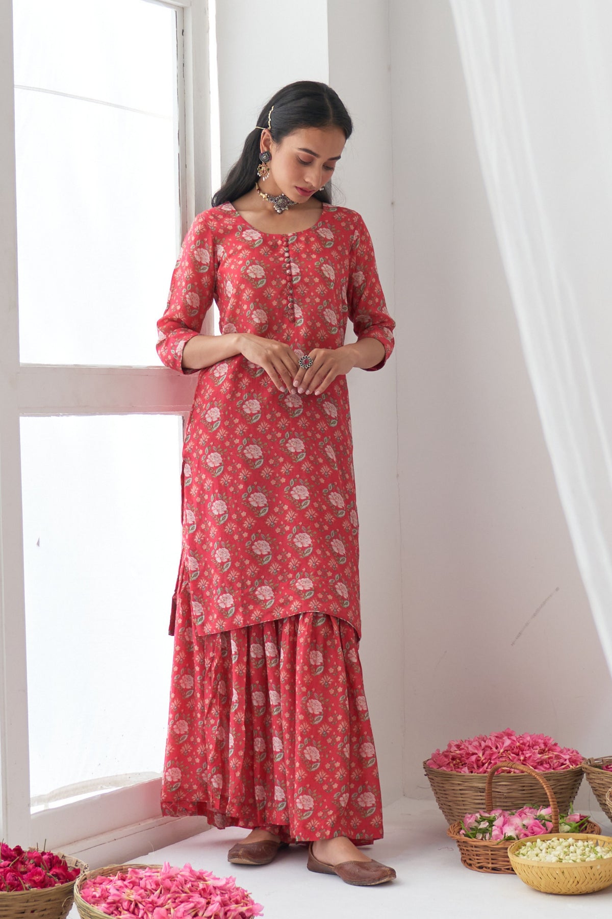 Hot Pink Peony Sharara Set