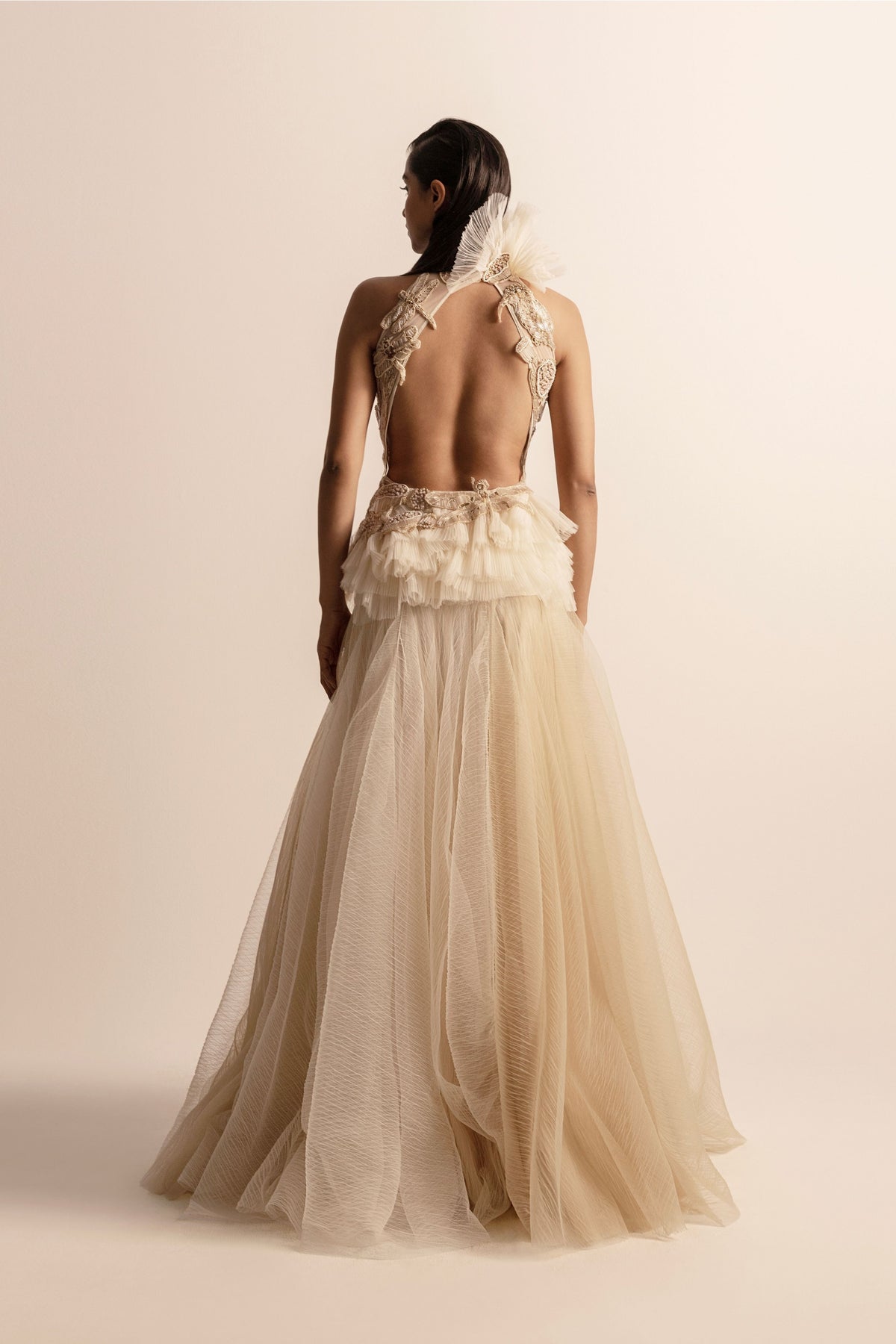 3d Embellished Ruffled Backless Top