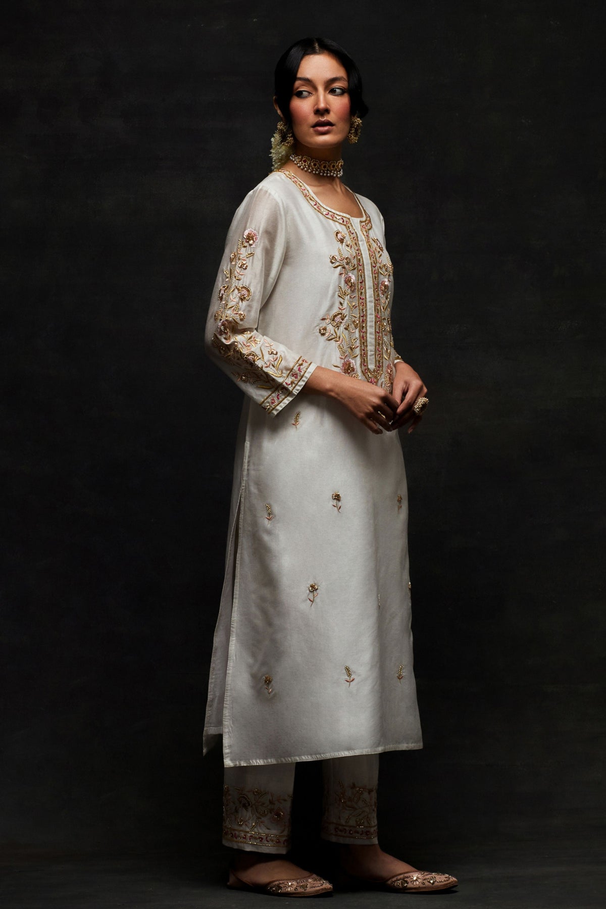White Placket Kurta Set