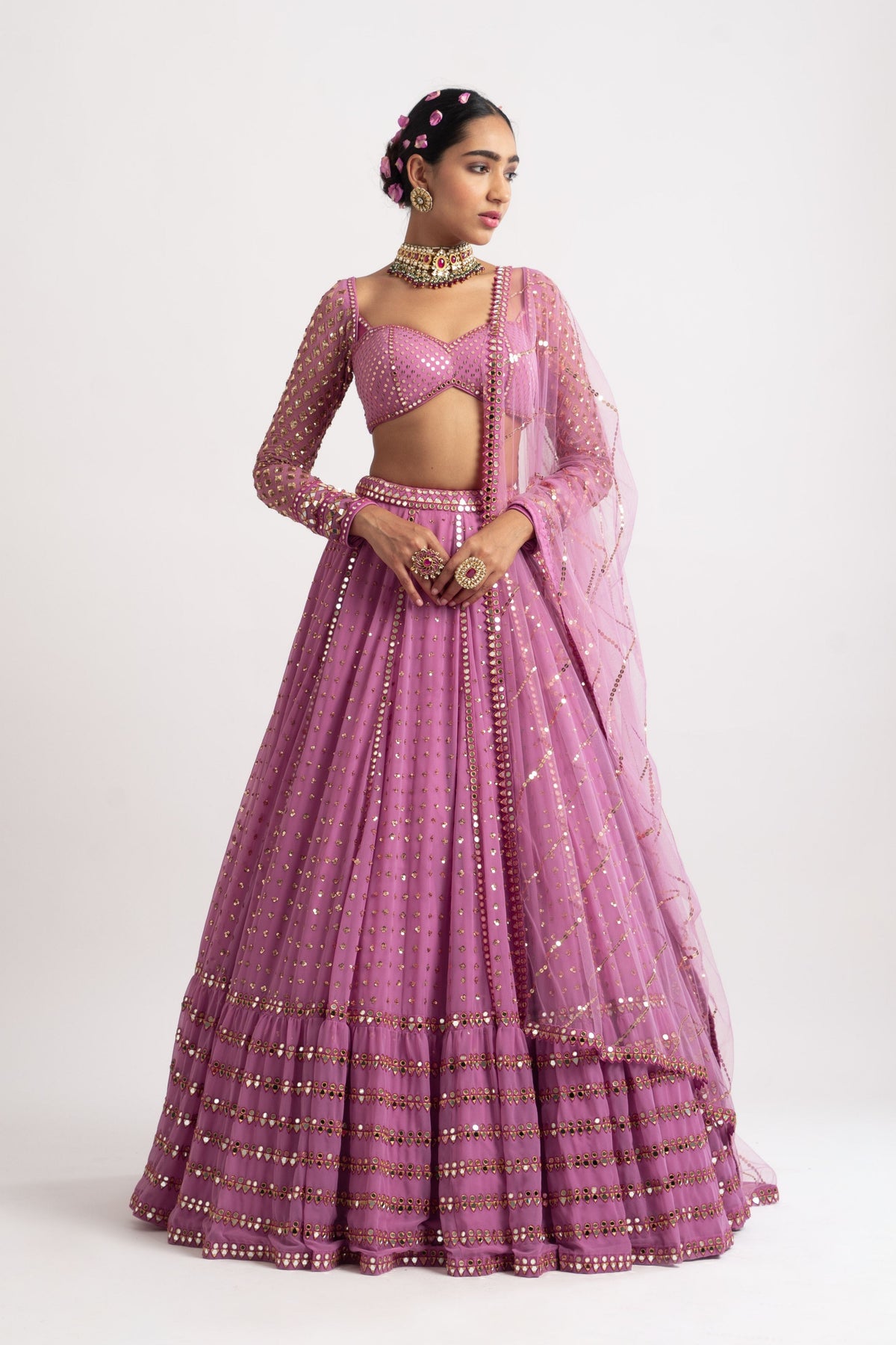 Dark blush single tier lehenga