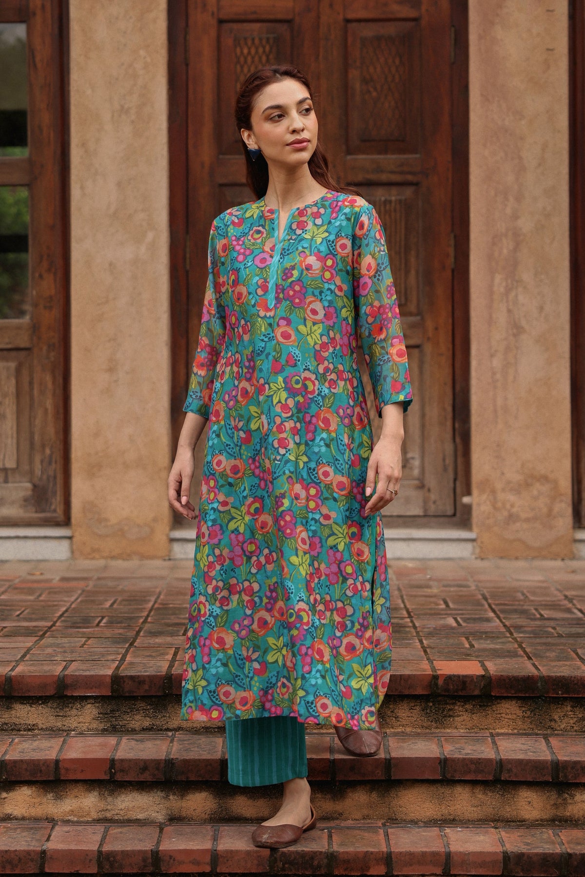 Bloom Teal Kurta Set