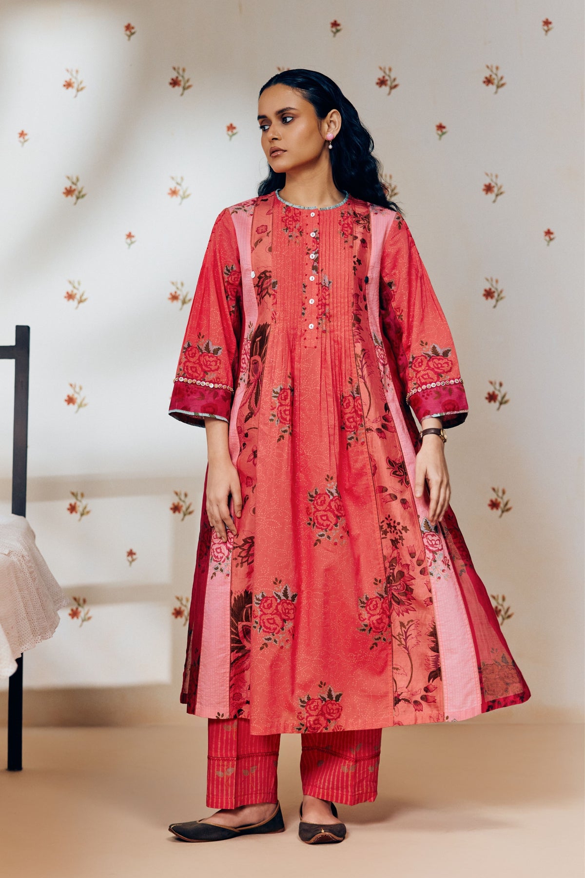 Pink Hand Printed Kurta Set