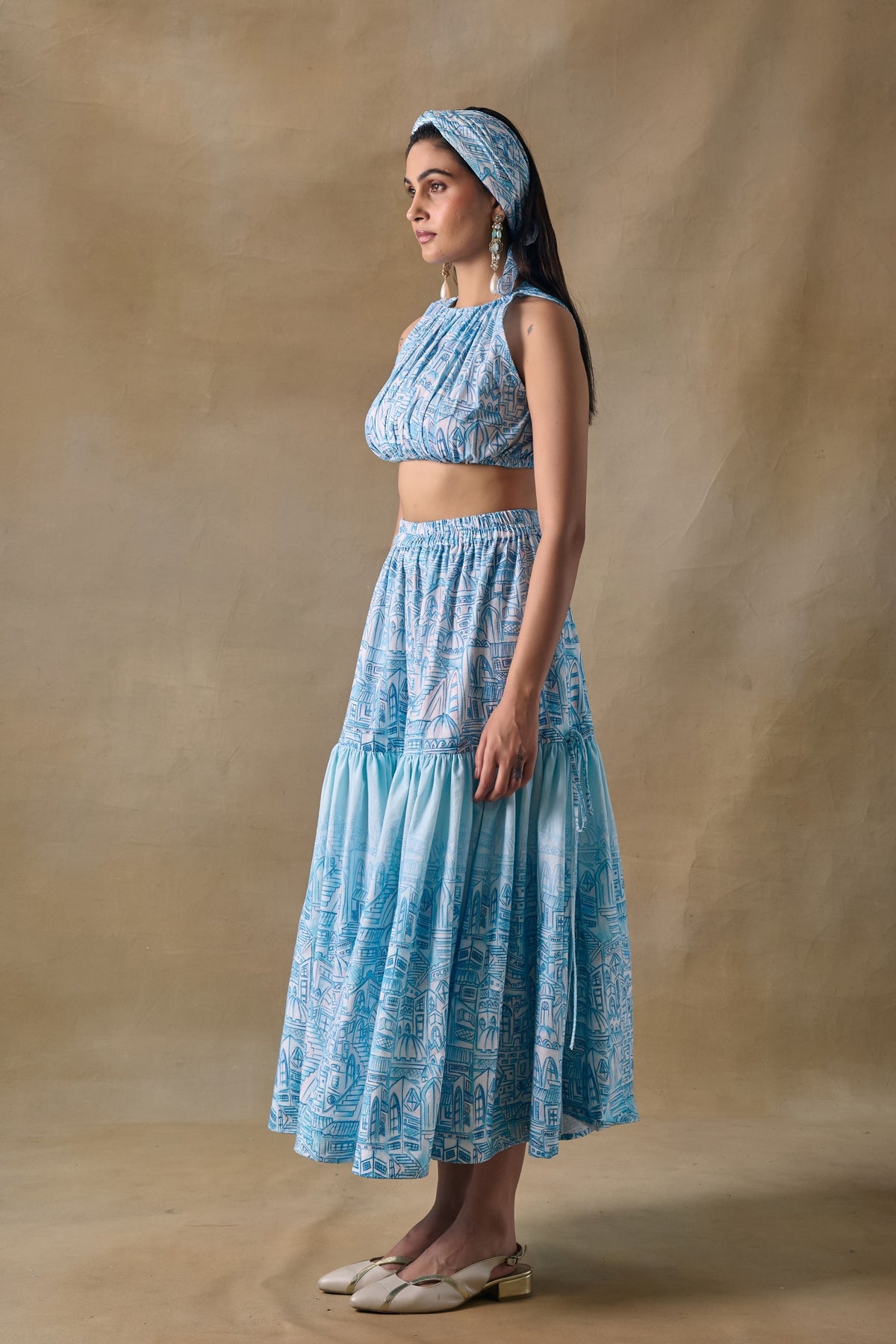 Blue Landscape Gathered Top