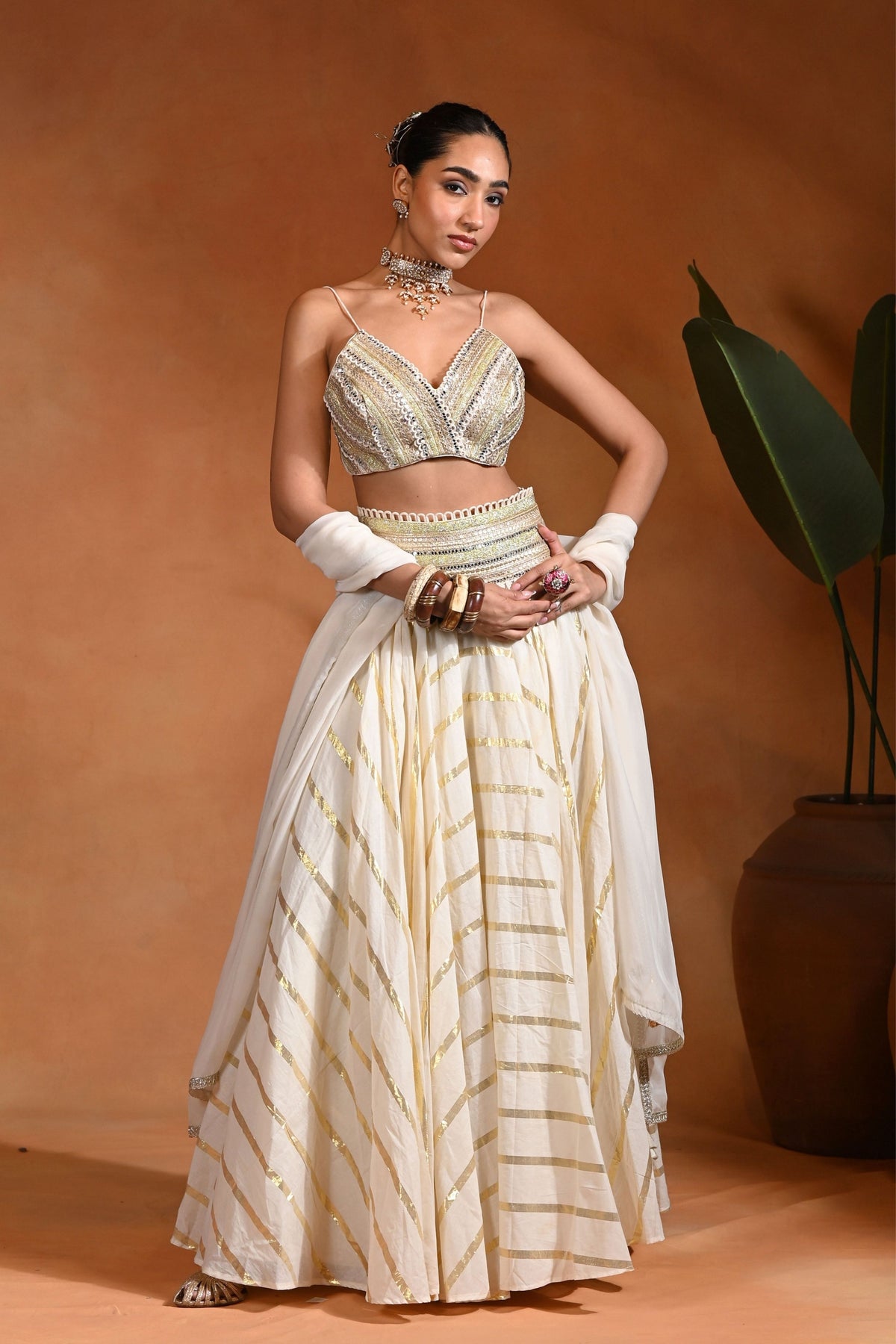 Zar Ivory Gold Lehenga