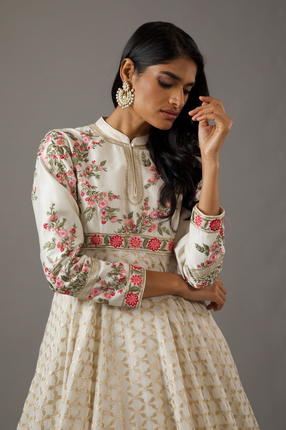 Ivory Chanderi Anarkali Set