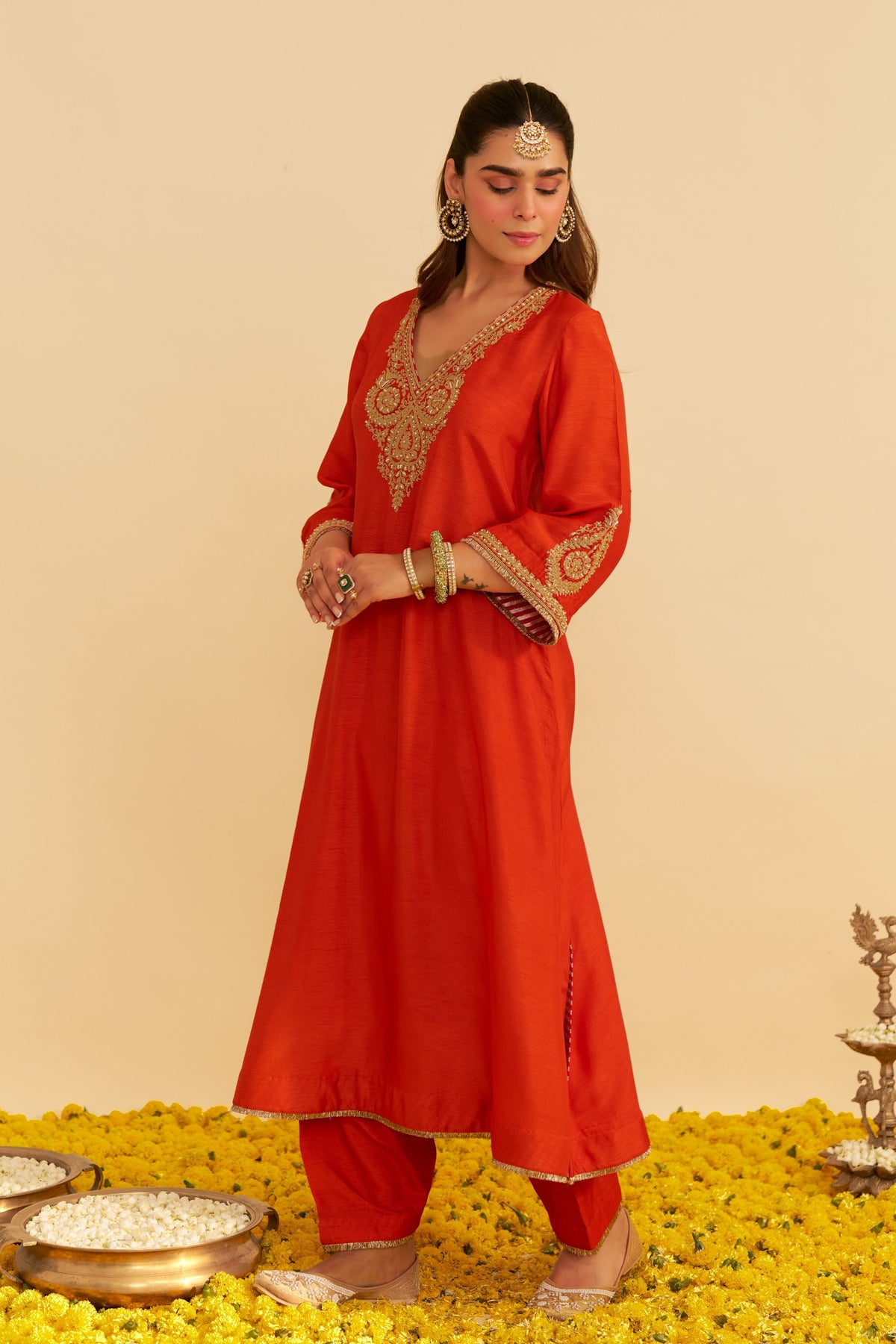 Haayat Orange Kaftan With Salwar