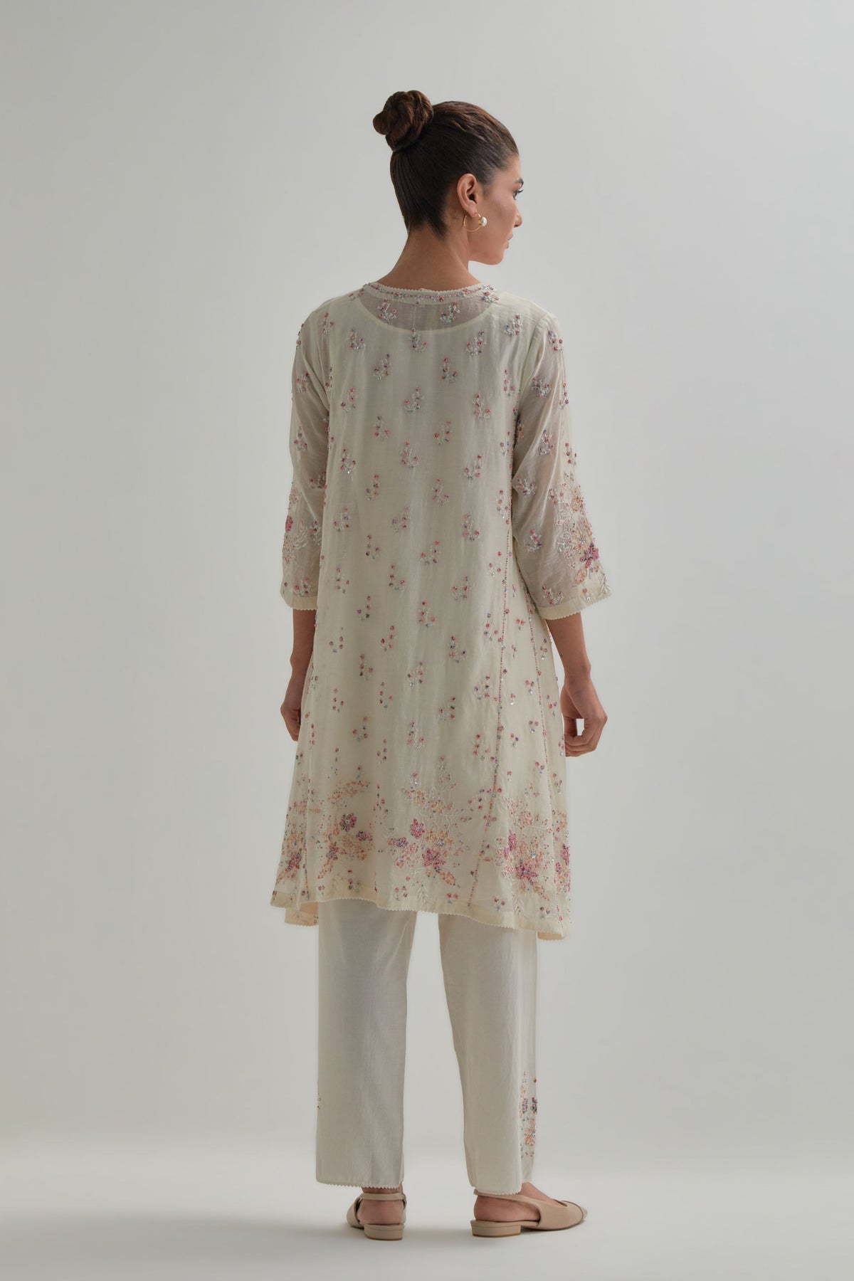 Pink Floral Short Kurta And Pants