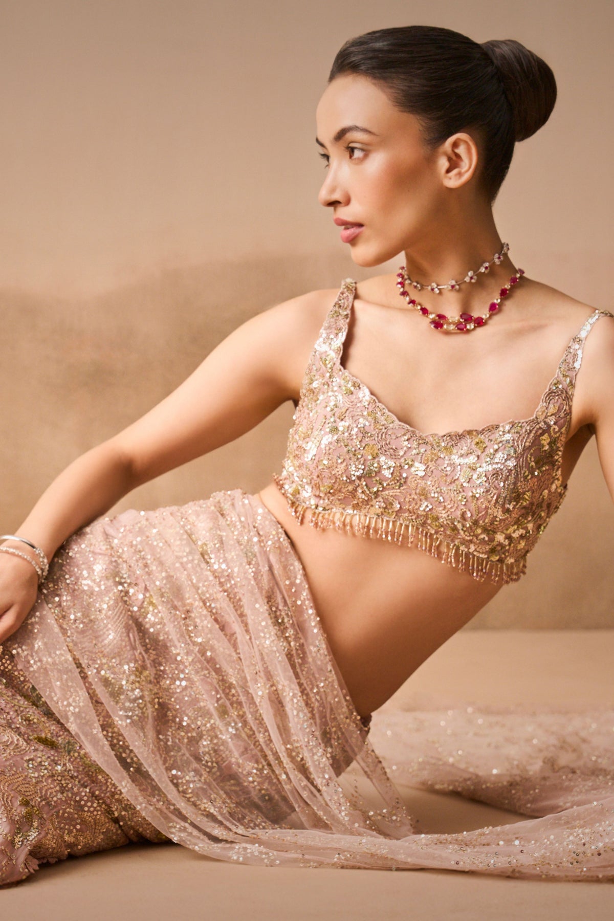 Rose Pink Drape Lehenga Set