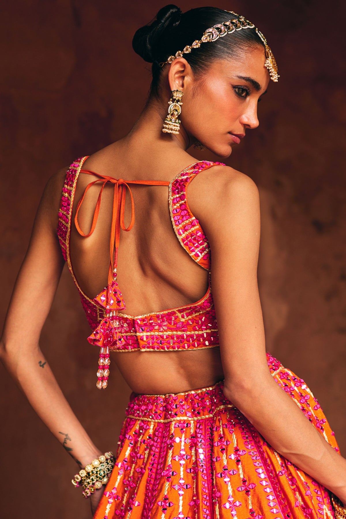 Rust Raw Silk Lehenga Set