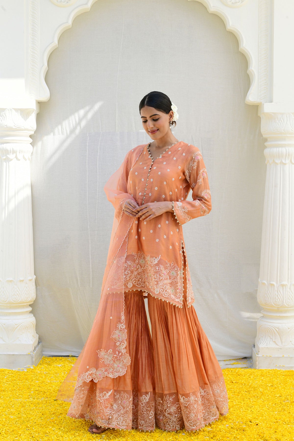 Peach Reef Heavy Sharara set