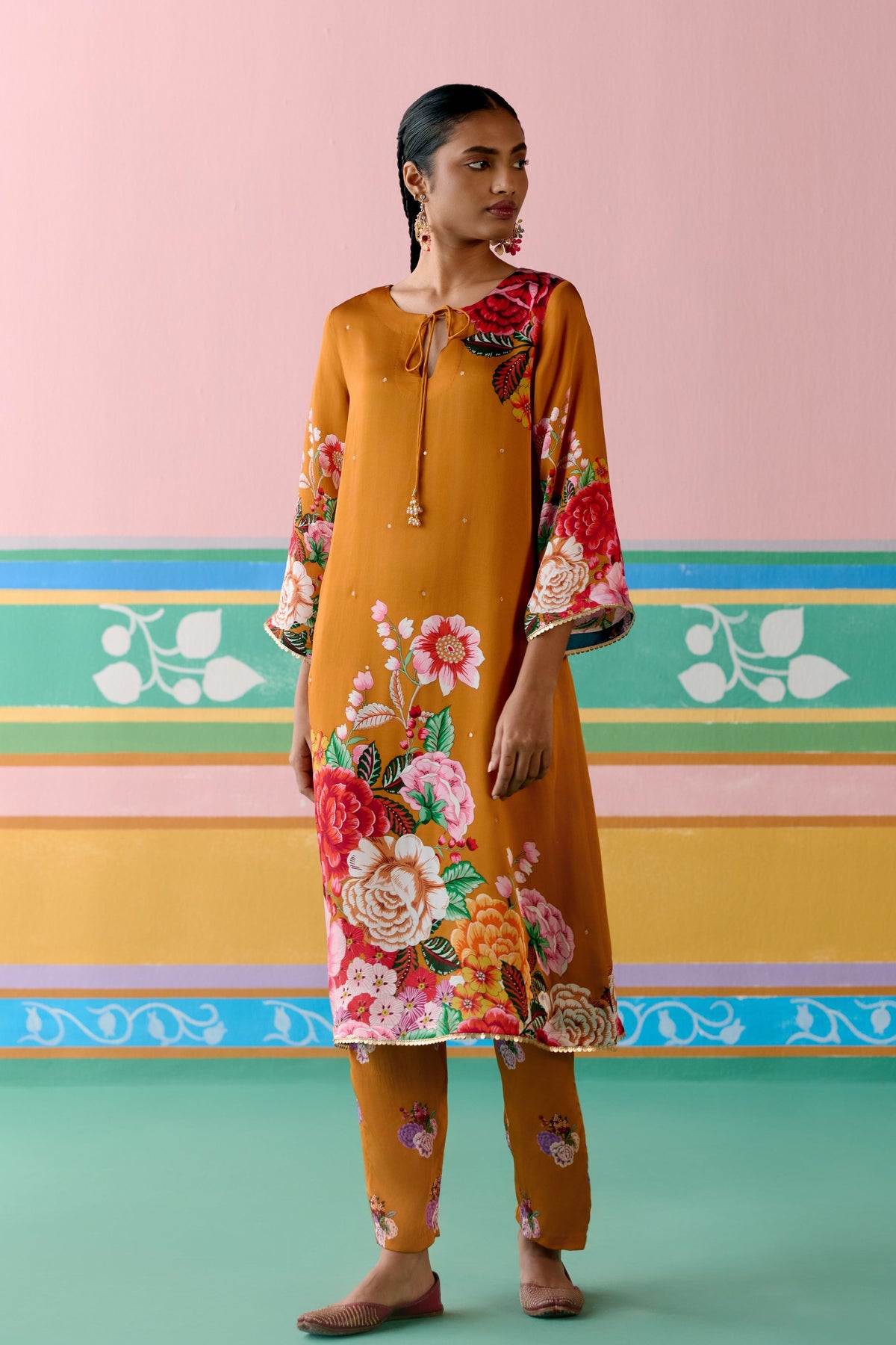 Mustard Floral Kurta Set