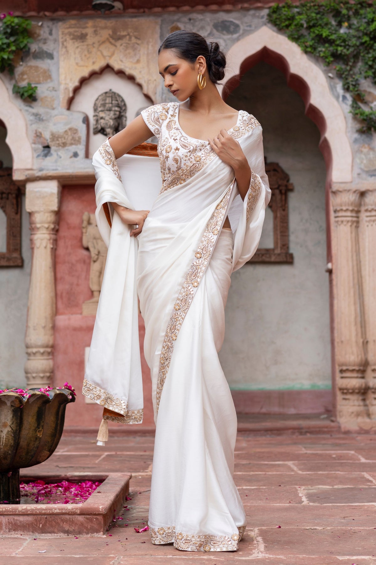 White Paisley Saree Set