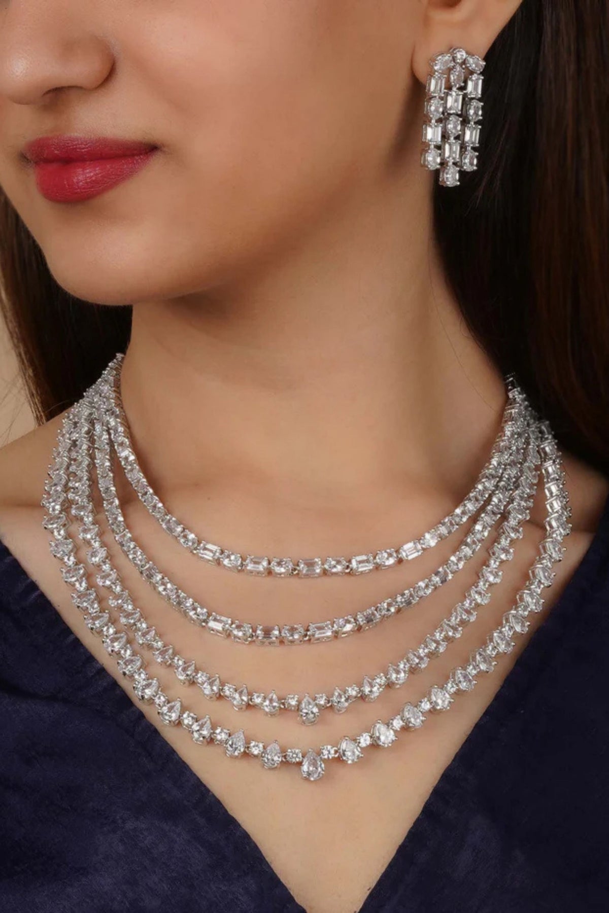White Faux Diamond Necklace Set