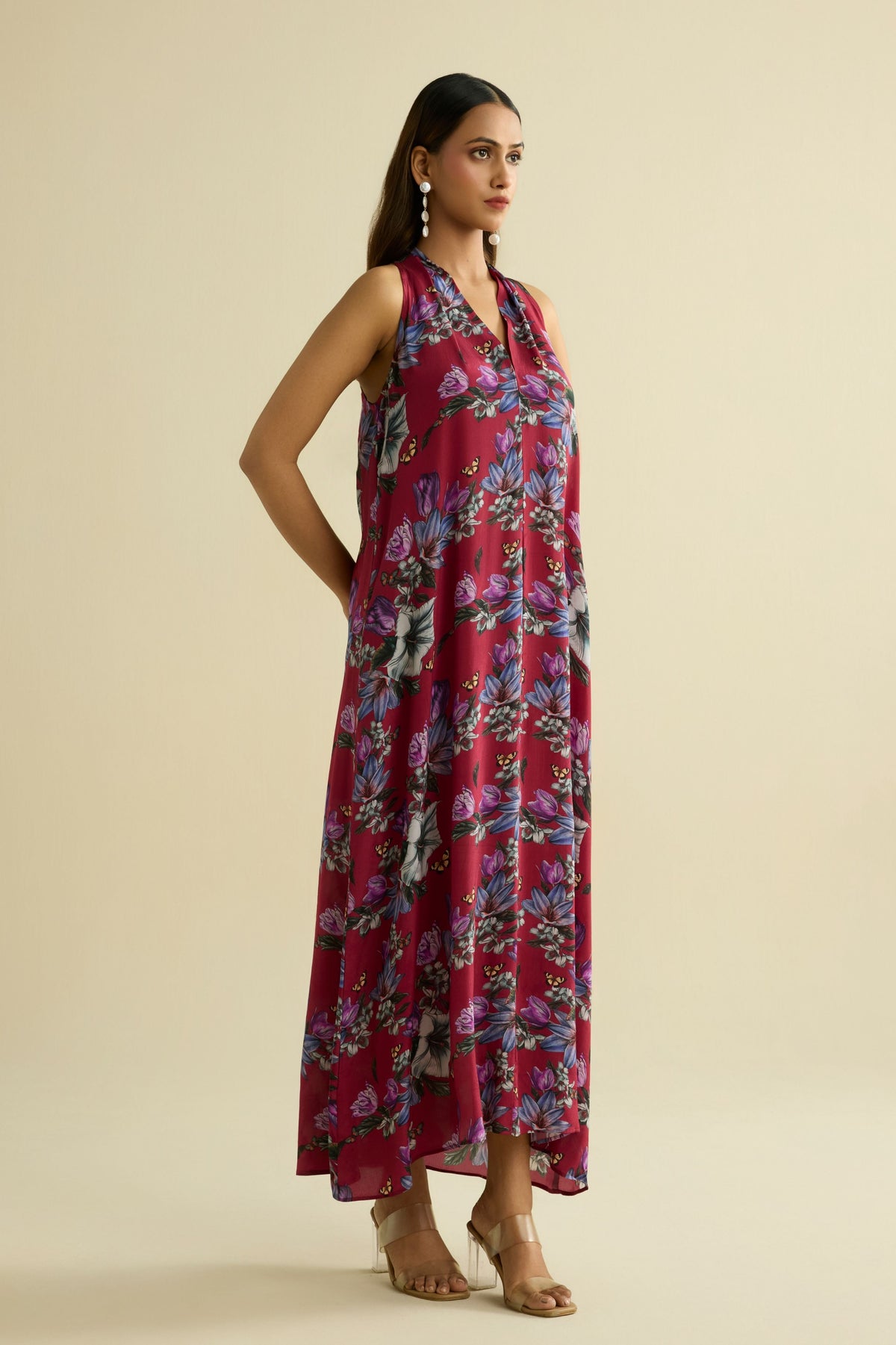 Maroon Embroidered Printed Dress