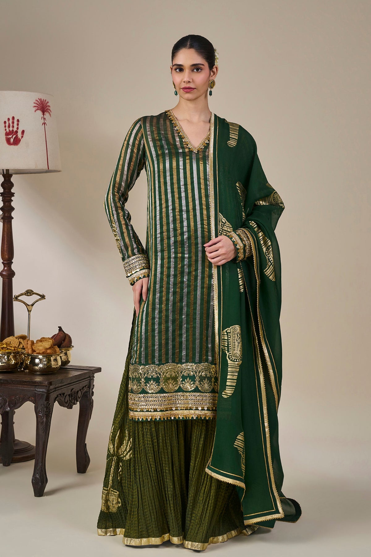 Green Kera Palm kurta Set