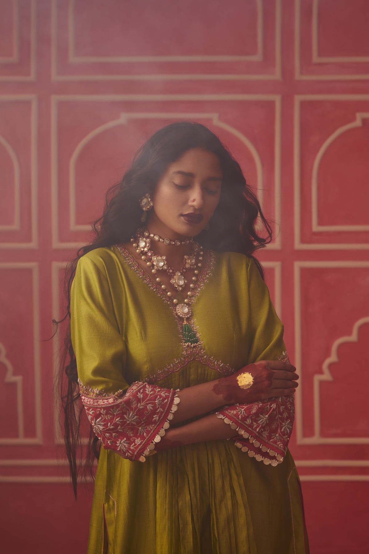 Leheriya Cross Yoke Kurta Set
