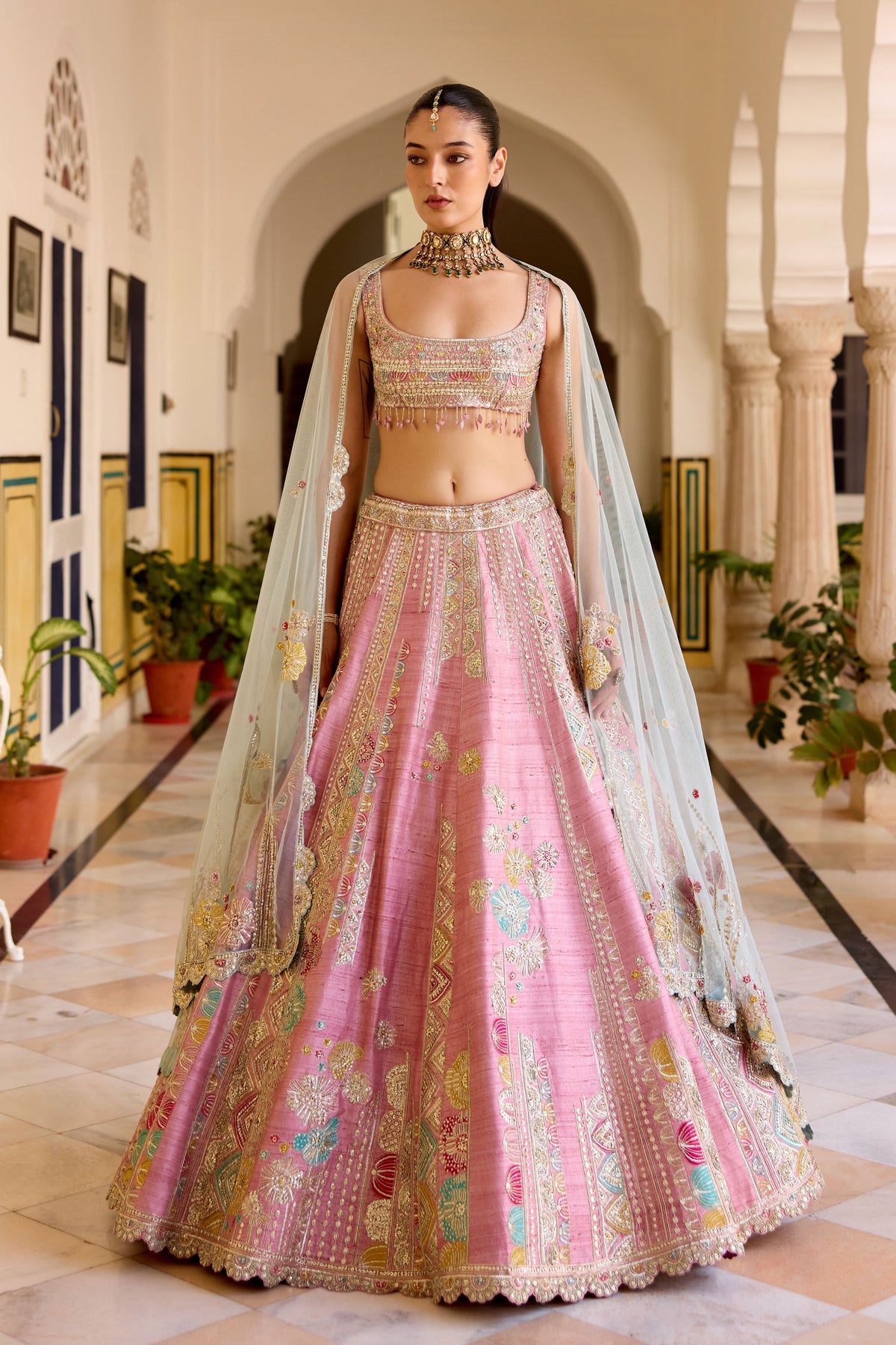 Pink Raw Silk Lehenga Set
