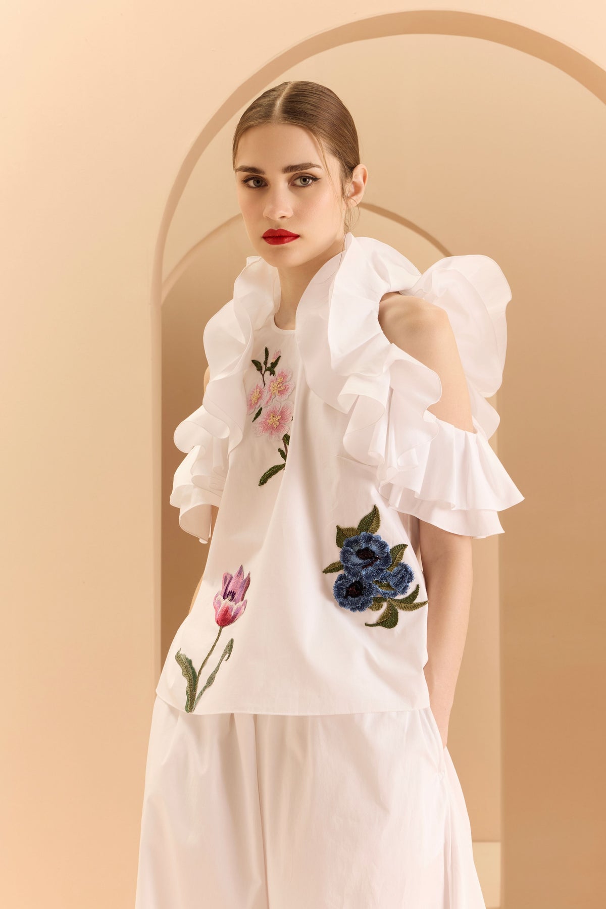 White Ruffle Top With Pants