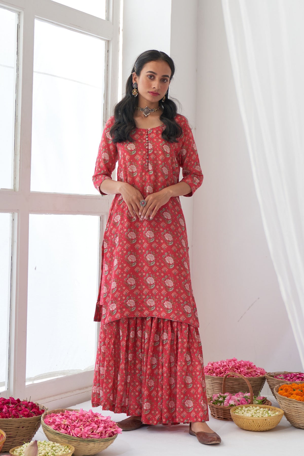 Hot Pink Peony Sharara Set