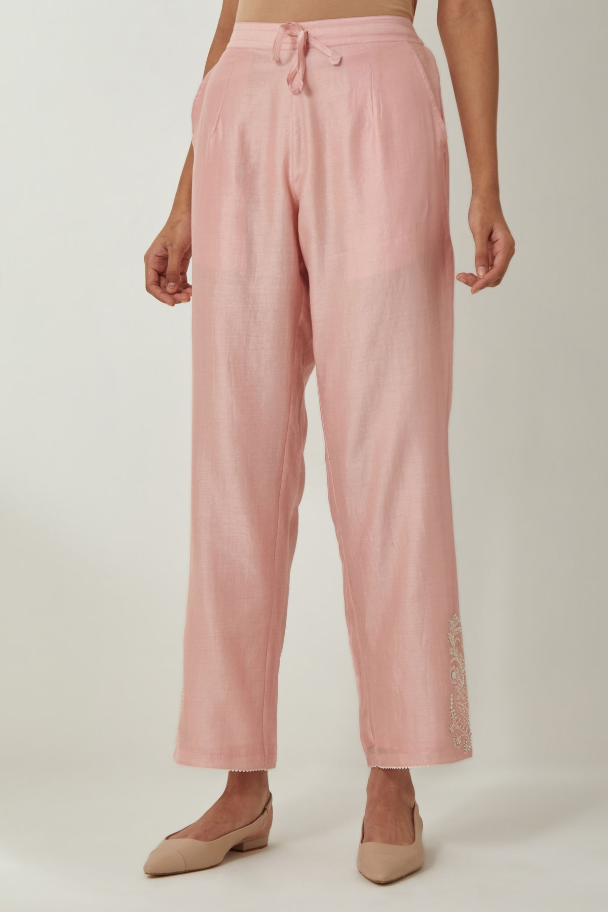 Pink Silk Chanderi Straight Pants