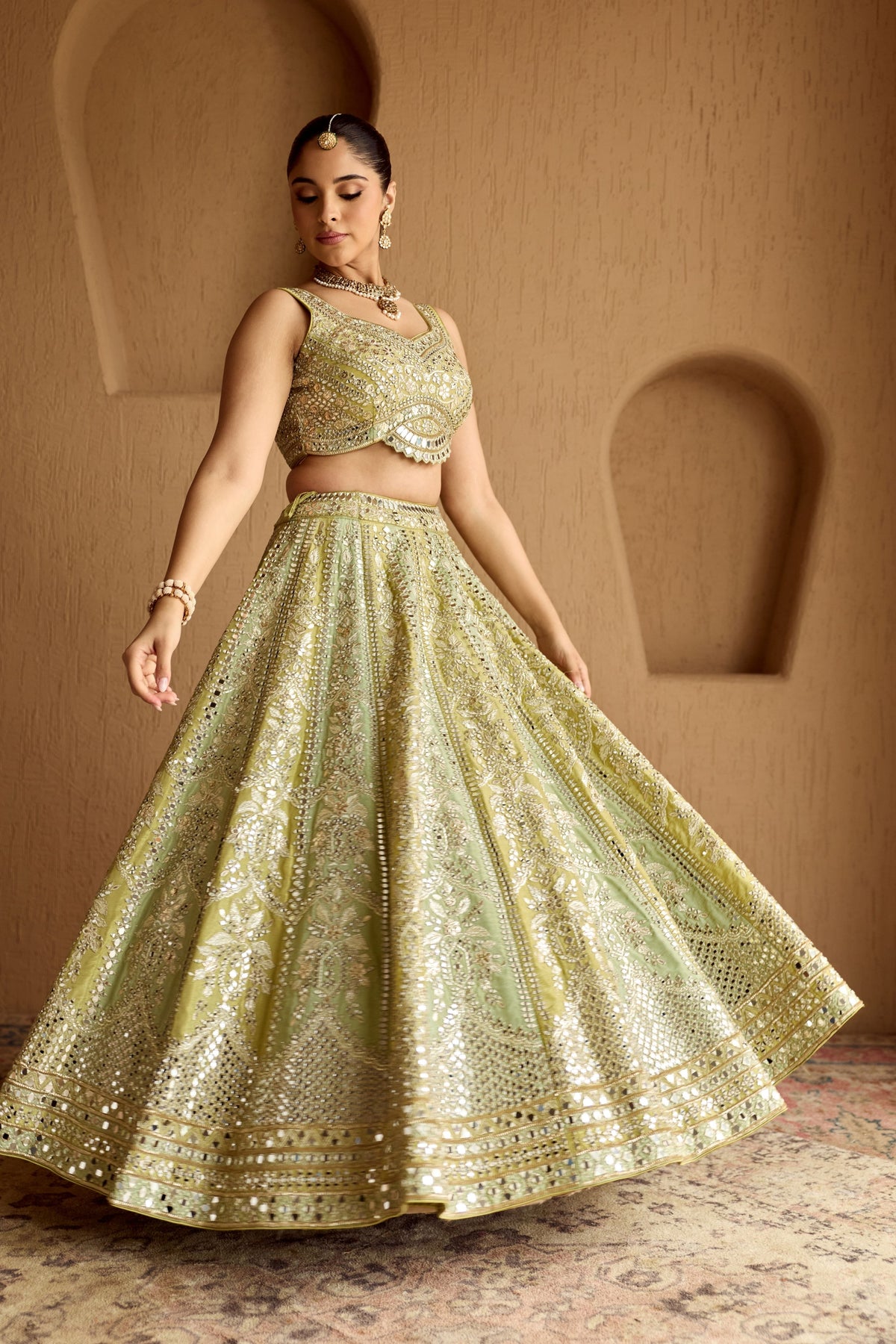 Green Kali Tissue Lehenga Set