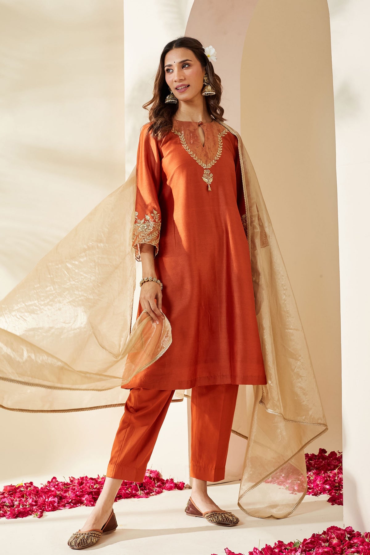 Orange Chanderi Svara Kurta Set