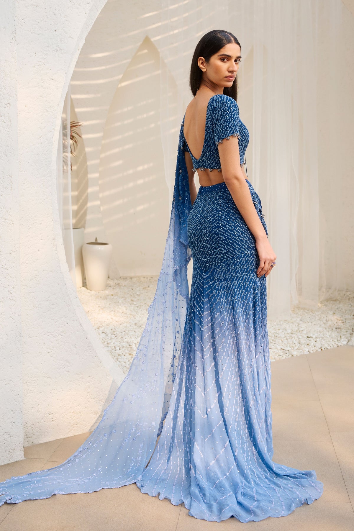 Ocean Whisper Drape Saree Set