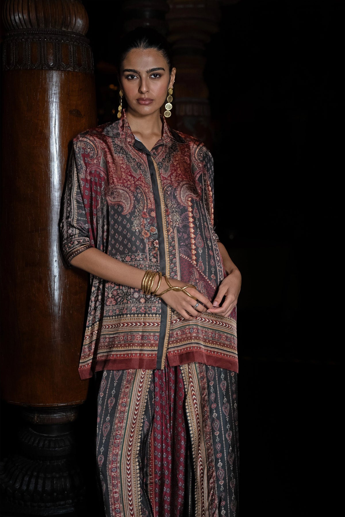 Boxy Printed Shirt & Cowl Pants