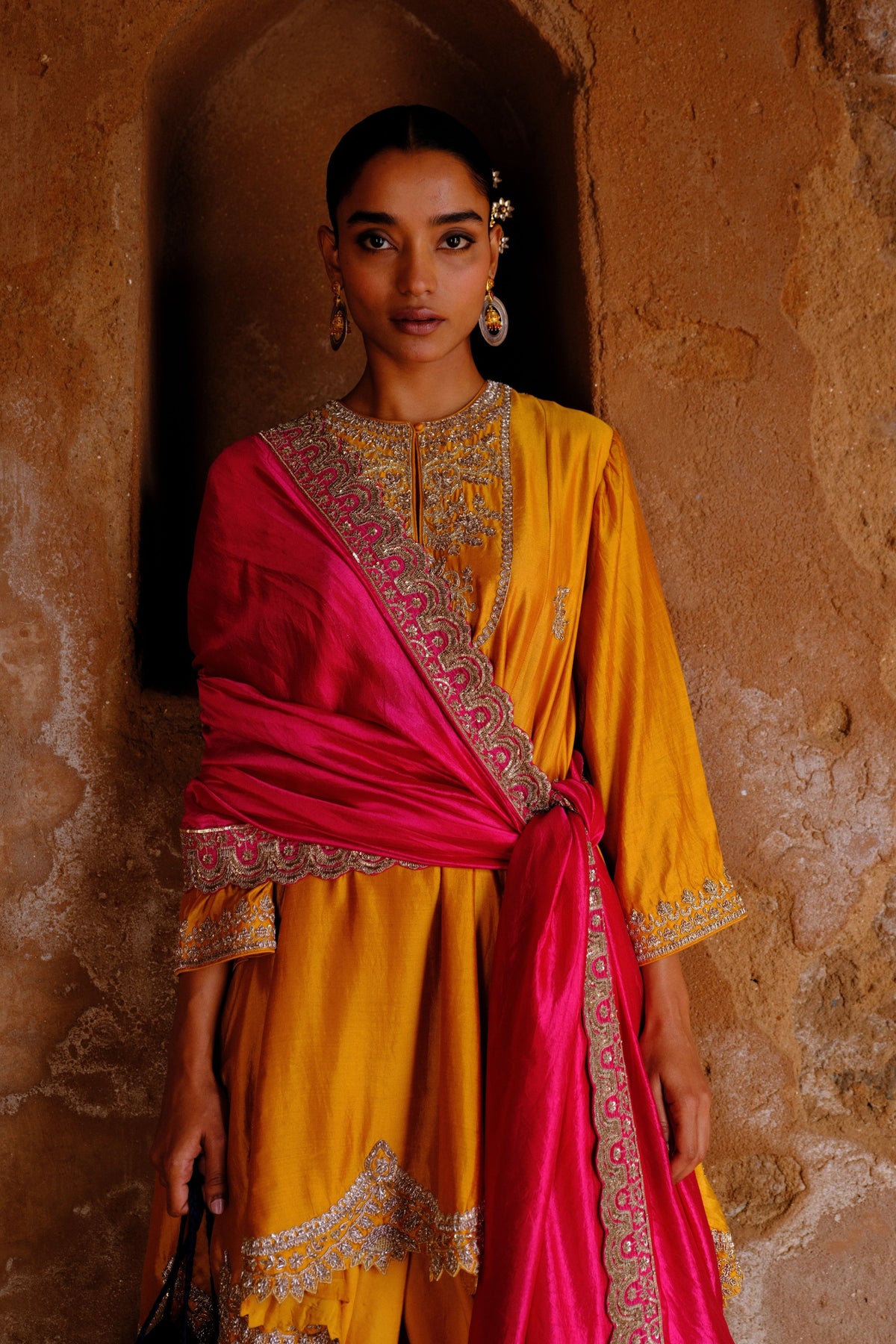 Embroidery Mango Yellow Tunic Set