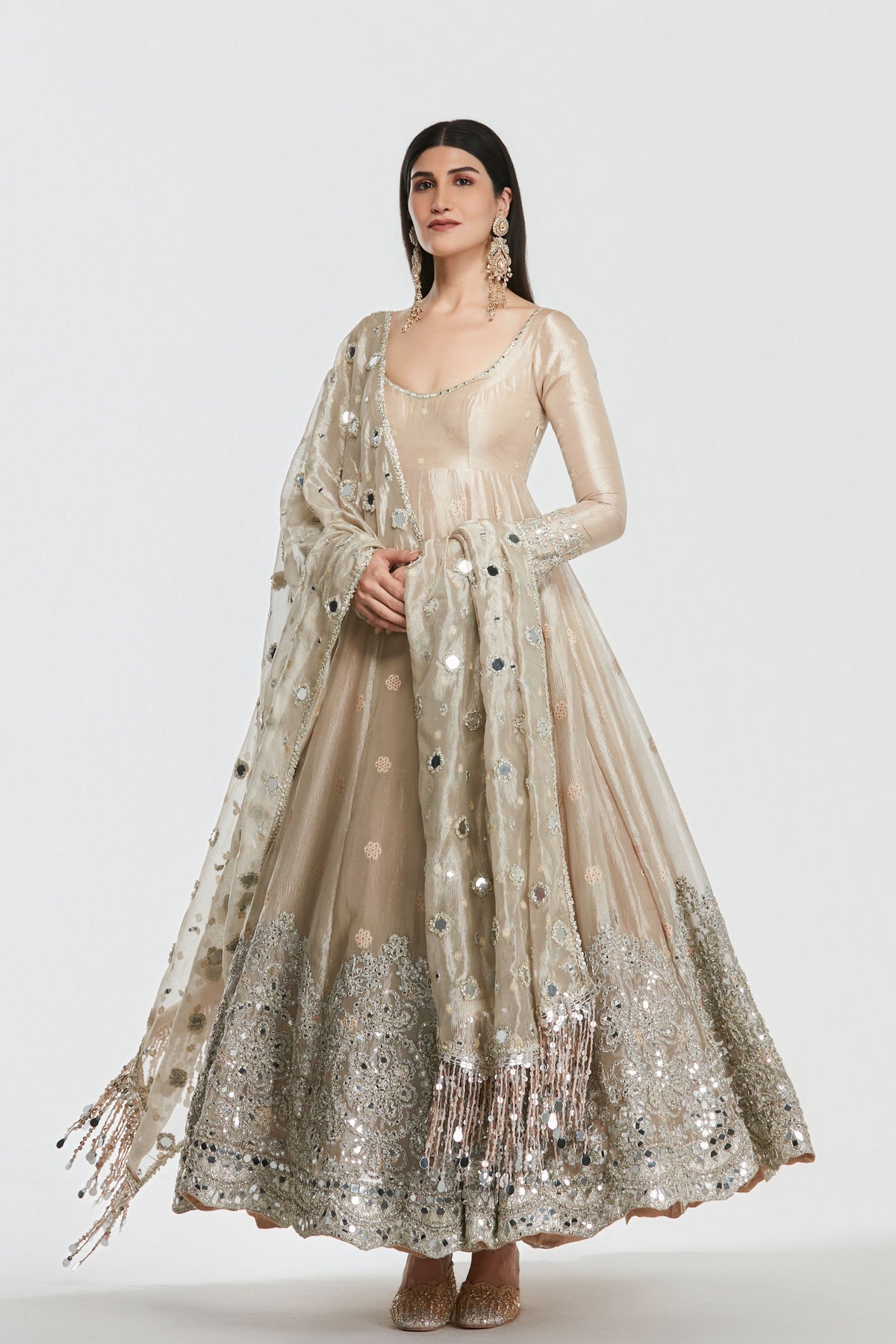 Shimmer Gold Anarkali Set