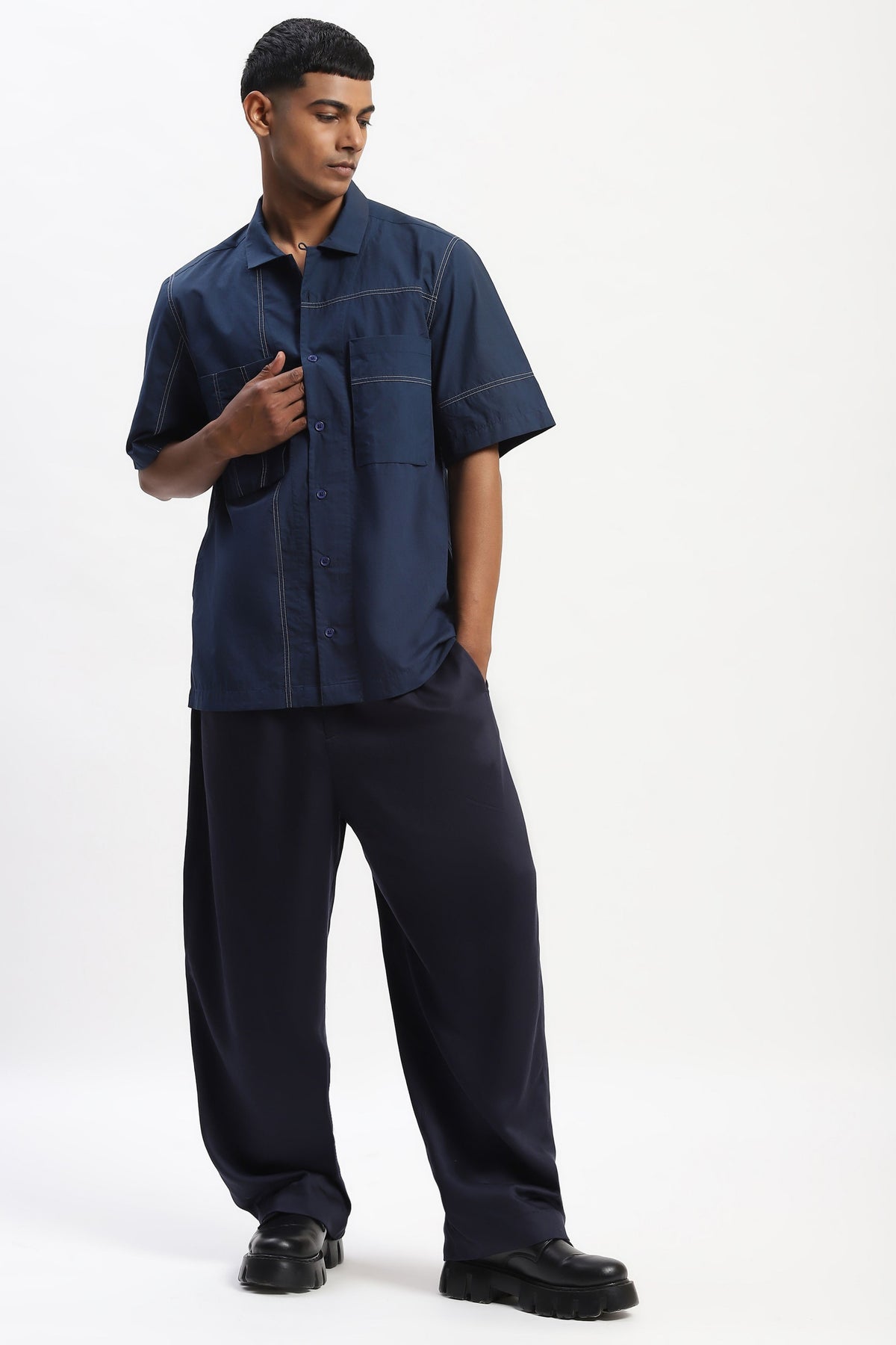 Blue Tonal Patchwork Shirt