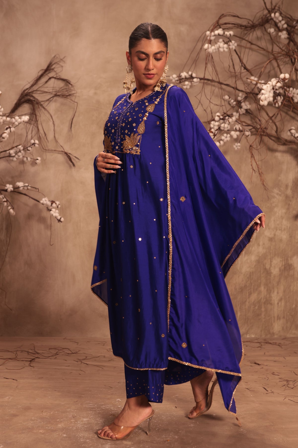 Indigo Embroidered Dupatta