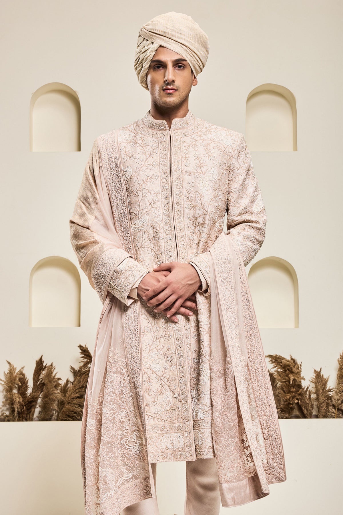 Dusty Rose Threadwork Sherwani Set